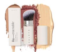 HALEYS Retractable Face Brush, VEGAN Dense, Angled Bristles & Adjustable Sleeve, Portable Makeup Brush for Quick, Easy Streak-Free Blending of Liquids, Creams, Powders, Travel-friendly Mess-Free Cap