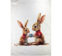 Half a Donkey A nice cup of tea between bunnies large cotton tea towel