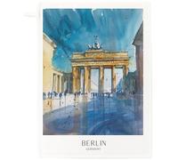 Half a Donkey Berlin Germany Cotton Tea Towel - Brandenburg Gate Watercolour Design