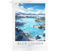 Half a Donkey Blue Lagoon Iceland Cotton Tea Towel, White, 47 x 65 cm, Vintage Travel Poster Design, Large