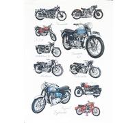Half a Donkey Classic Motorbikes Large Cotton Tea Towel