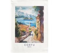 Half a Donkey Corfu coast large cotton tea towel