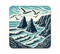 Half a Donkey Cornish themed coastal scene cork back coaster