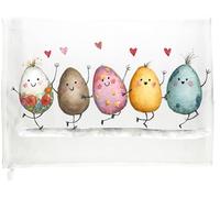 Half a Donkey Dancing Easter Eggs Cotton Tea Towel, White, 65 x 47 cm, Easter Theme Kitchen Towel