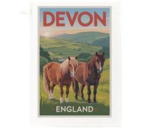Half a Donkey Devon Countryside Horses Tea Towel - 100% Cotton, White, 65 x 47 cm