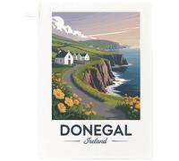 Half a Donkey Donegal Ireland Scenic Tea Towel - 100% Cotton, White, 65 x 47 cm