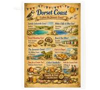Half a Donkey Dorset Coast Cotton Tea Towel - Fossils, Cliffs & Cream Tea