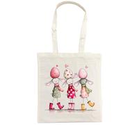 Half a Donkey Easter Tote Bag, Cotton 38 x 42 cm, Three Bunnies with Egg Heads Design, Printed Both Sides