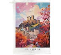Half a Donkey Edinburgh Scotland Cotton Tea Towel, White, 47 x 65 cm, Vintage Travel Poster Design, Rectangular Kitchen Cloth with Hanging Loop