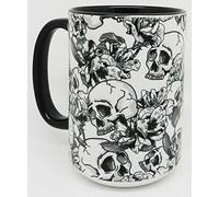 Half a Donkey Extra Large Skull and Roses Ceramic Mug with Black Inner and Handle 450ml (15.8oz)