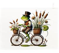 Half a Donkey Frog on a bicycle Tea Towel, 100% Cotton, Rectangular, 67 x 45cm