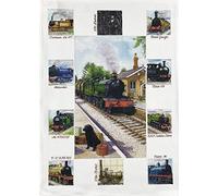 Half a Donkey Hand Drawn Classic Steam Trains Large Cotton Tea Towel