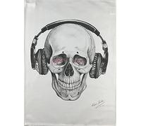Half a Donkey Hand Drawn Skull Soundwaves Large Cotton Tea Towel