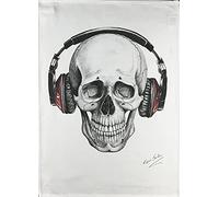 Half a Donkey Hand Drawn Skull wearing Headphones Large Cotton Tea Towel