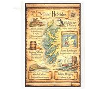 Half a Donkey Inner Hebrides Map Cotton Tea Towel - Scottish Islands, Castles, Whisky & Wildlife Design