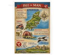 Half a Donkey Isle of Man Map Large Cotton Tea Towel - TT Races, Manx Cats & Laxey Wheel Design