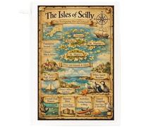Half a Donkey Isles of Scilly Cotton Large Tea Towel - Illustrated Map of Cornwall Islands, Vintage Parchment Design