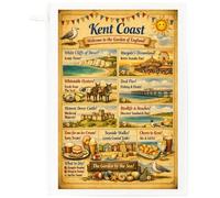 Half a Donkey Kent Coast Cotton Tea Towel - White Cliffs, Dover Castle & Dreamland Design