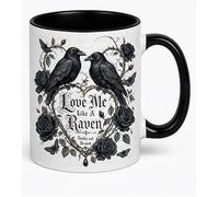 Half a Donkey Love Me Like A Raven Gothic Ceramic Coffee Mug 11oz