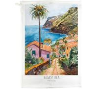 Half a Donkey Madeira Portugal Cotton Tea Towel, White, 47 x 65 cm, Vintage Travel Poster Design, Rectangular Kitchen Cloth with Hanging Loop