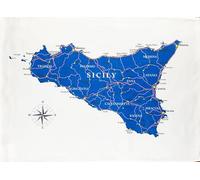 Half a Donkey Map of Sicily large cotton tea towel