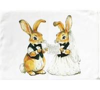 Half a Donkey Mr and Mrs Rabbits Wedding Day large cotton tea towel
