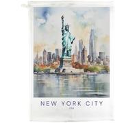 Half a Donkey New York City Cotton Tea Towel, White, 47 x 65 cm, Vintage Travel Poster Design, Rectangular Kitchen Cloth with Hanging Loop