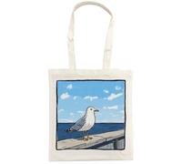 Half a Donkey Seagull at the beach Cotton Tote Bag, Unisex, 38 x 43 cm, Printed Both Sides