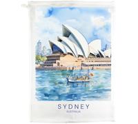 Half a Donkey Sydney Australia Cotton Tea Towel, White, 47 x 65 cm, Watercolor Travel Poster Design, Rectangular Kitchen Cloth with Hanging Loop