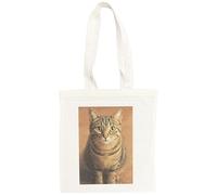 Half a Donkey Tabby Cat Tote Bag, White Cotton, 380 x 420 mm, Shoulder Length Handle, Lightweight and Durable