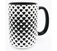 Half a Donkey The Big Black Hearts Mug - Extra Large Ceramic Mug with Black Glazed Finish on Handle and Interior, 450ml (15.8oz)
