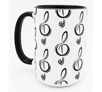 Half a Donkey The Big Musical Staff Mug - Extra Large Ceramic Mug with Black Glazed Finish on Handle and Interior - 450ml (15.8oz)