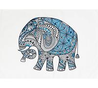 Half a Donkey The Blue Zentangle Elephant Design - Large Cotton Tea Towel