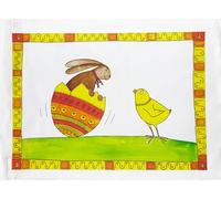 Half a Donkey The Easter Bunny meets a chick large cotton tea towel