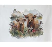 Half a Donkey The Highland Cows Large Cotton Tea Towel