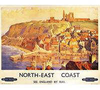 Half a Donkey The North East Coast - Retro Style Travel Poster Large Cotton Tea Towel