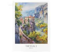Half a Donkey Thessaly Greece Cotton Tea Towel - Scenic Meteora Monastery Landscape Kitchen Cloth