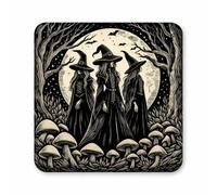 Half a Donkey Three Witches Under Full Moon Square Cork backed Coaster