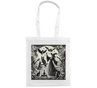 Half a Donkey Tote Bag Gothic Witchcraft Design with Owls, Cats & Cauldron