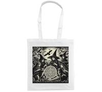 Half a Donkey Witch Circle Tote Bag Witchcraft Design with Cats and Ravens