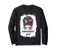 Half American British America Great Britain UK USA Flag Girl Long Sleeve T-Shirt