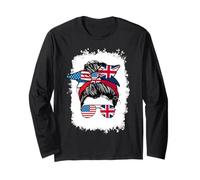 Half American British America Great Britain UK USA Flag Girl Long Sleeve T-Shirt