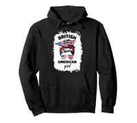 Half American British America Great Britain Uk Usa Flag Girl Pullover Hoodie