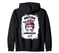 Half American British America Great Britain Uk Usa Flag Girl Zip Hoodie