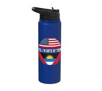 Half American Half Antiguan USA Flag Antigua and Barbuda Stainless Steel Insulated Water Bottle