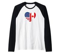 Half American Half Canadian Heart Flag Dual Heritage Raglan Baseball Tee