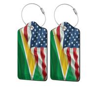 Half American Half Guyana Flag Leather Luggage Tags with Privacy Cover Id Card for Men Women Travel