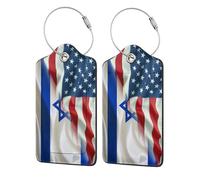 Half American Half Israel Flag Leather Luggage Tags with Privacy Cover Id Card for Men Women Travel