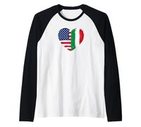 Half American Half Italian Heart Flag Dual Heritage Raglan Baseball Tee