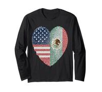 Half American Half Mexican USA Mexico Flag Heart Fingerprint Long Sleeve T-Shirt